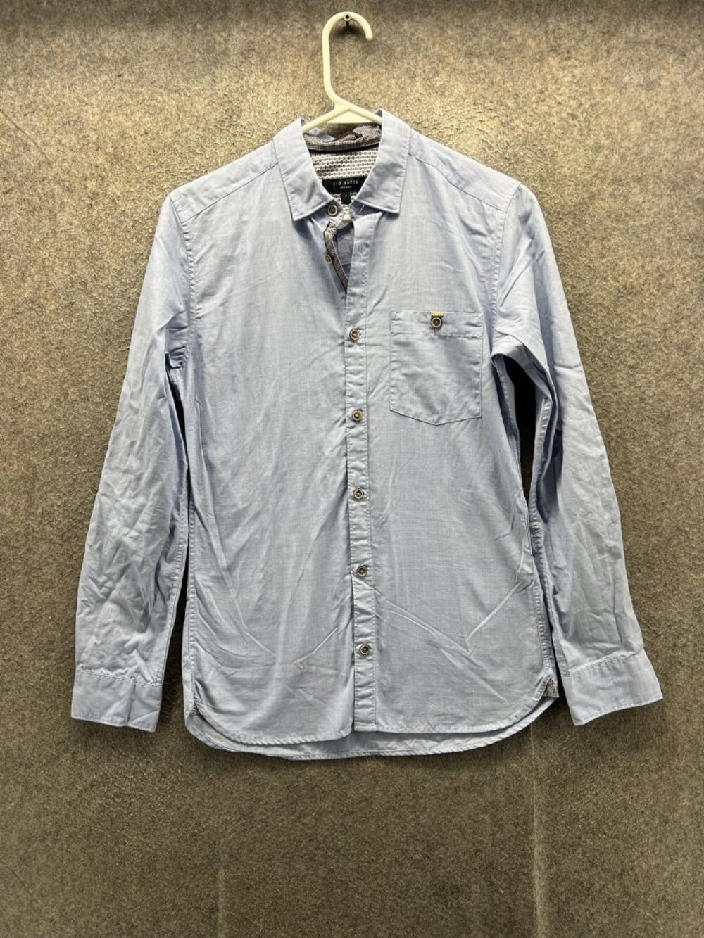 Ted Baker Shirt Men 1 Blue Solid Long Sleeve Button Up Cotton Pocket Casual
